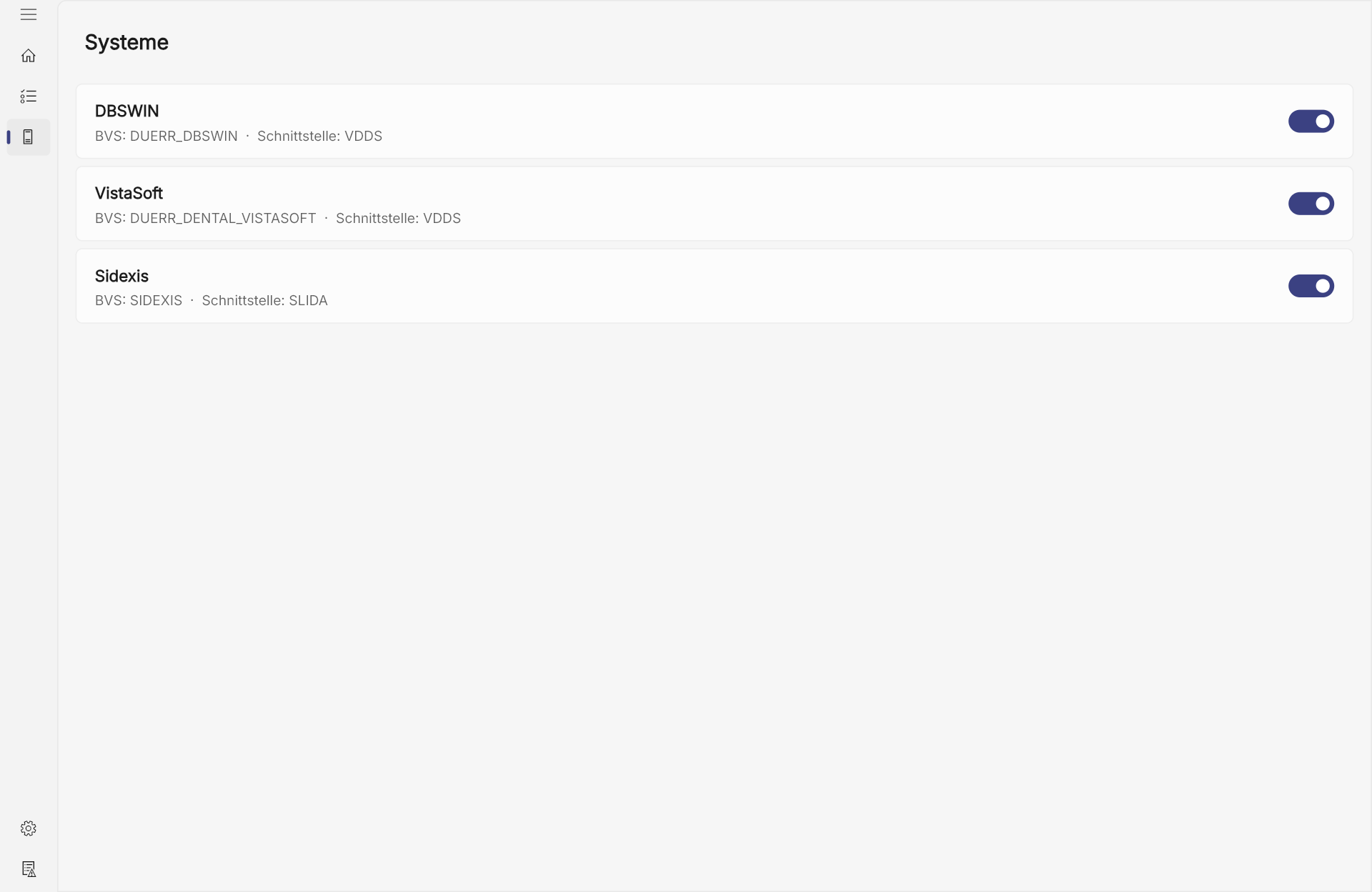 Liste der angebundenen Bildsysteme