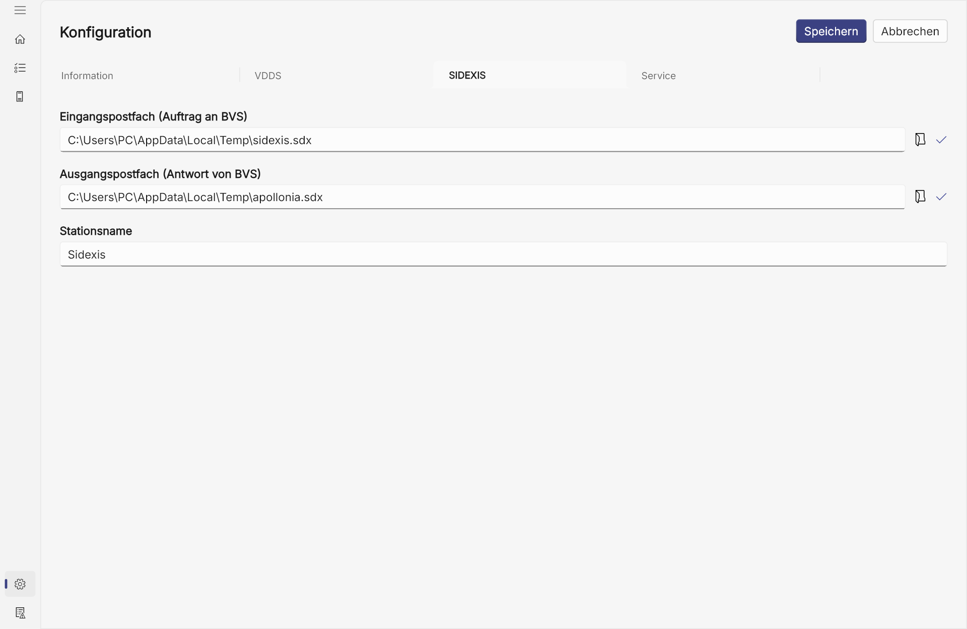 Registerkarte „SIDEXIS“ mit Postfach-Pfaden